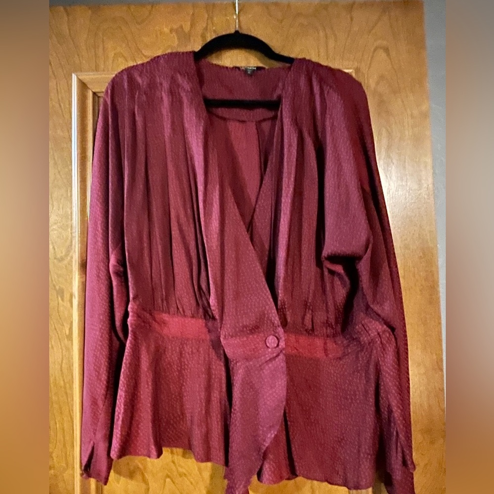 Express Long Sleeve V Neck Faux Wrap Top